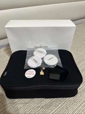 CHANEL Novelty Black Travel Cosmetic Case with Accessories